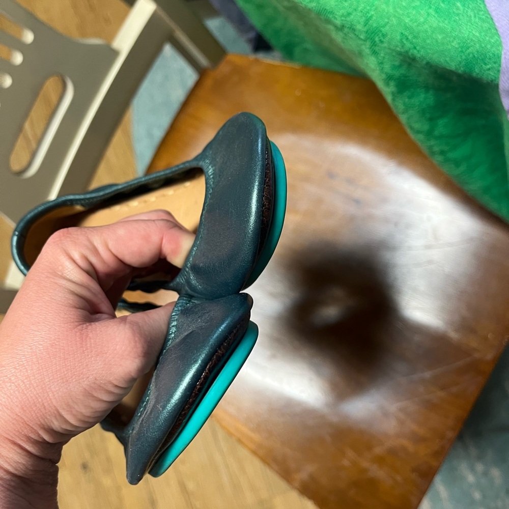Tieks Metallic Teal Ballet Flats with Teal Heel Accent - Picture 6 of 6